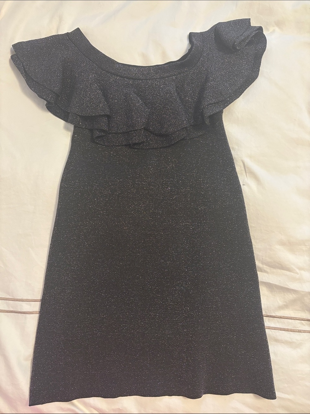 Sparkle Ruffle Off-Shoulder Dress - Black